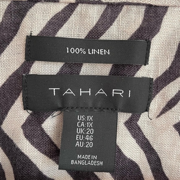 Tahari 100% Linen Animal Pattern Button Down Tunic Top, Size 1X - Picture 4 of 7